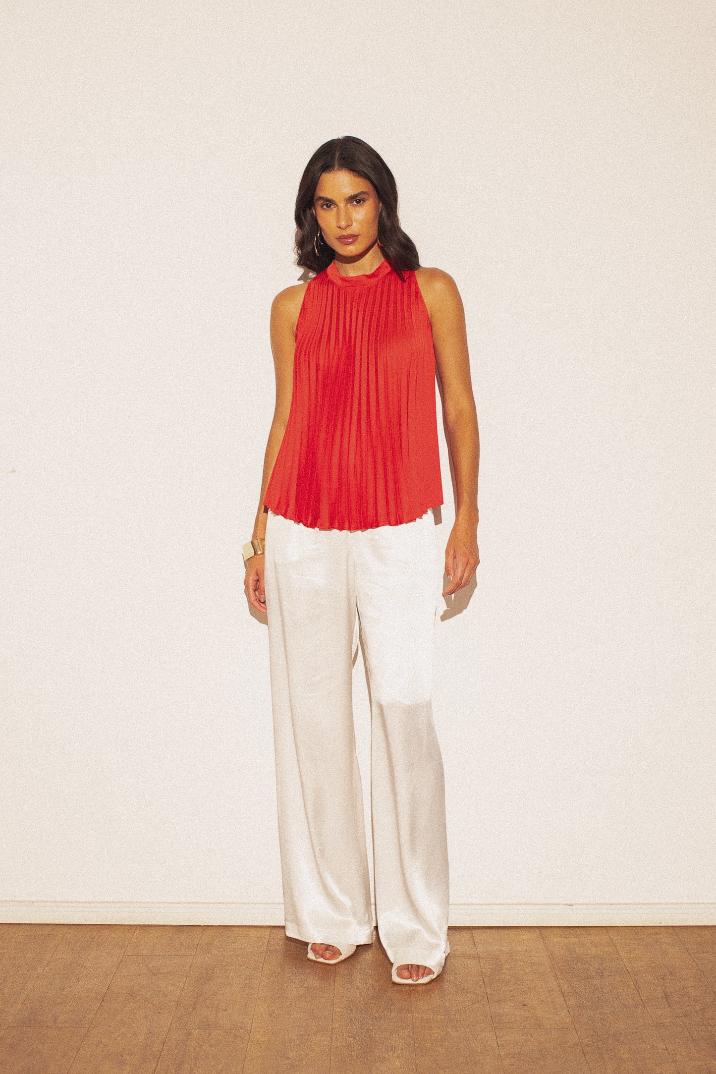 Blusa Plissada de Cetim