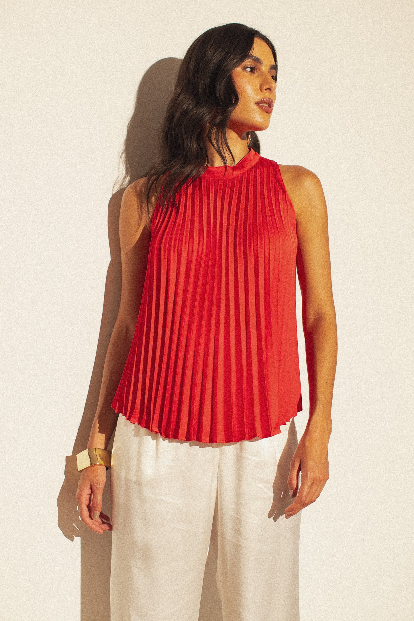 Blusa Plissada de Cetim