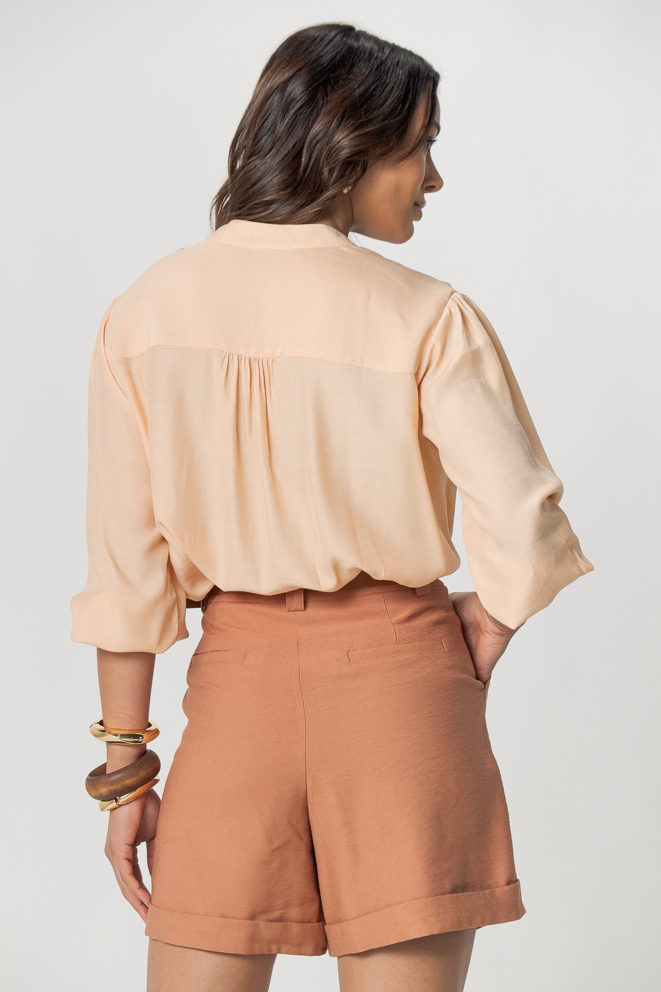 Blusa manga longa em viscose com lastex