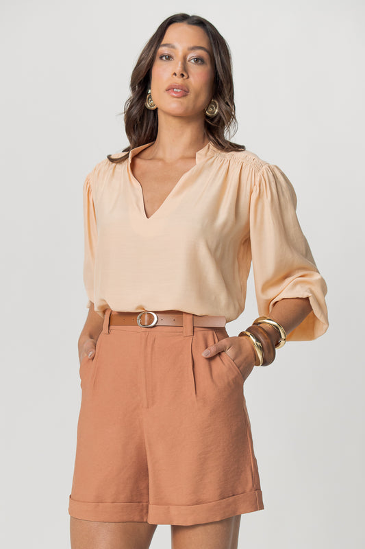 Blusa manga longa em viscose com lastex