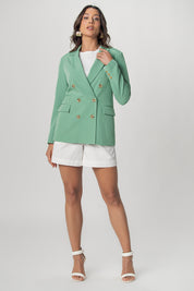 Blazer Transpassado de Alfaiataria com Shape Reto, cor verde