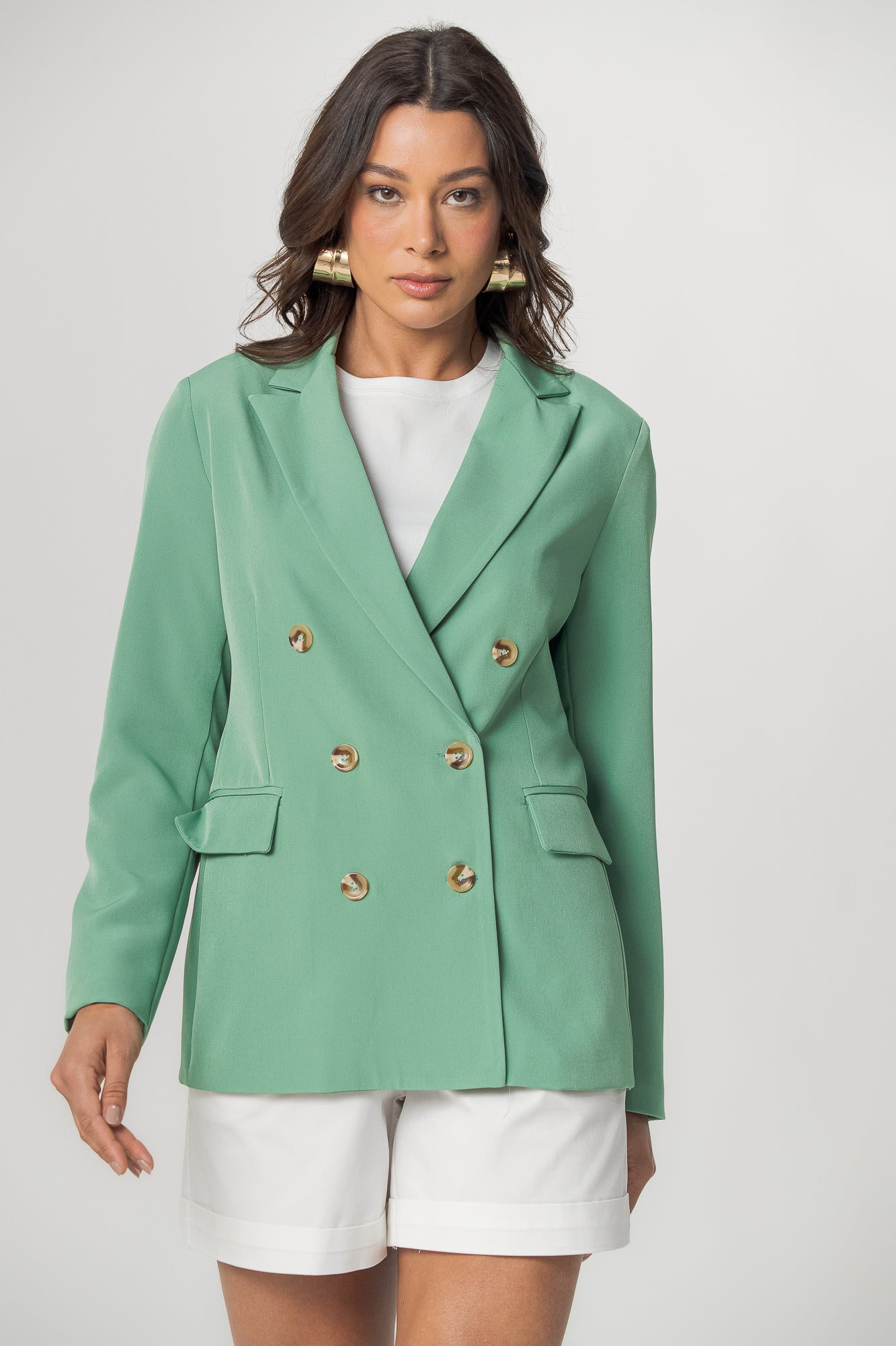 Blazer Transpassado de Alfaiataria com Shape Reto, cor verde