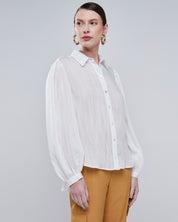 Camisa em Viscose Aramodu - Manga Longa e Deslocada - Cor Off-White