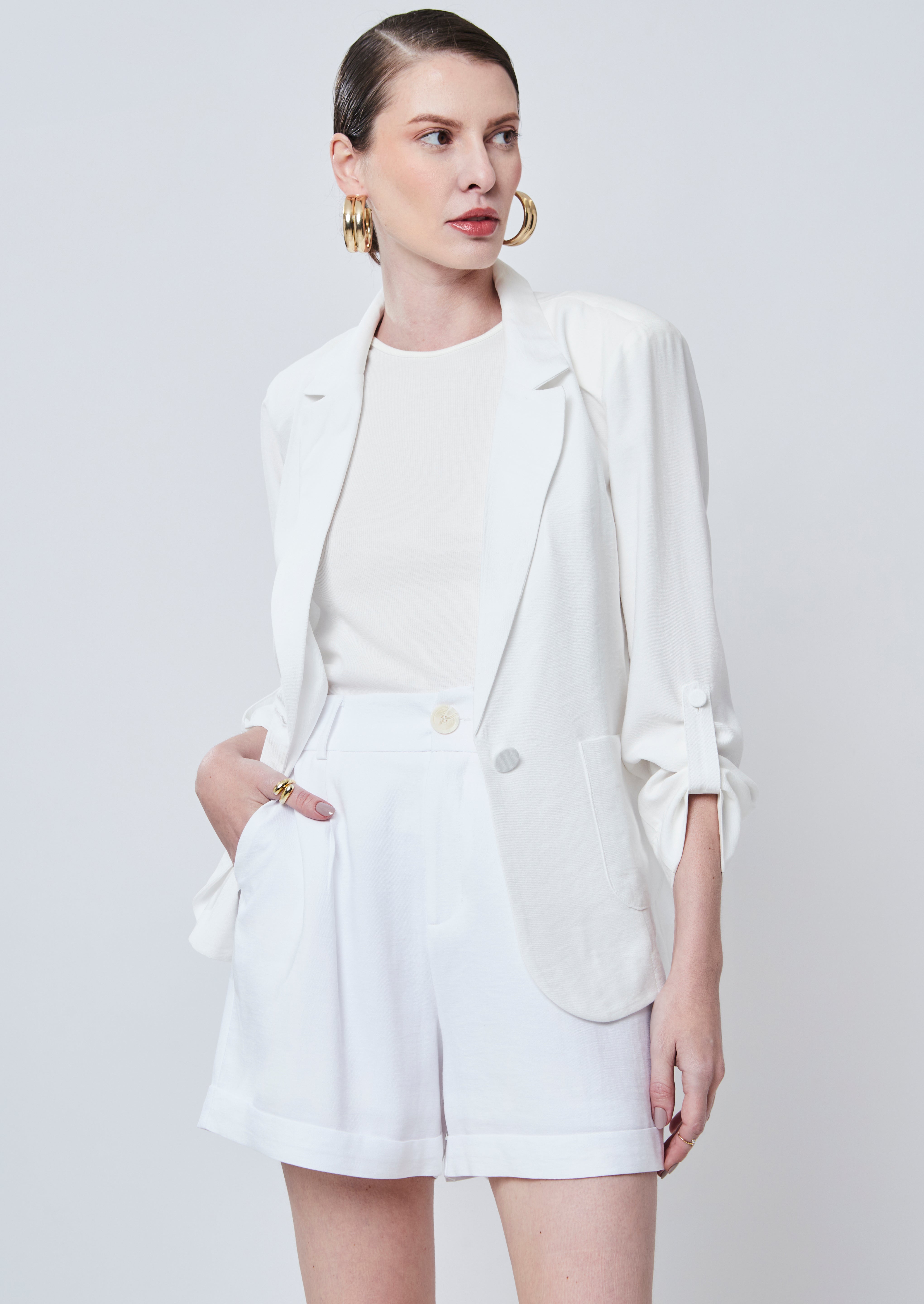 Blazer em alfaiataria com martingale Cor Branco