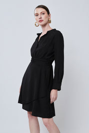 Vestido Midi Viscose com Babado na Gola - Aramodu, Cor  preto