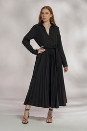 Vestido Midi Alfaiataria Plissado Cordão Encapado, cor Preto