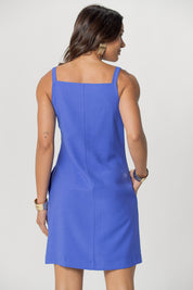 Vestido Alfaiataria Aramodu Botões Forrados Corte Reto Casual, cor azul