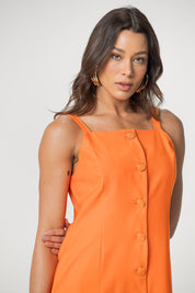 Vestido Alfaiataria Aramodu Botões Forrados Corte Reto Casual, cor laranja