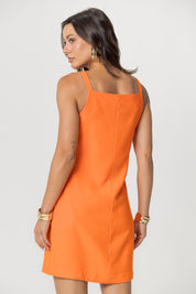 Vestido Alfaiataria Aramodu Botões Forrados Corte Reto Casual, cor laranja