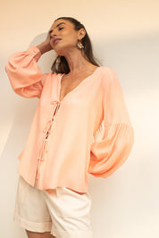 Blusa em crepe com laços, cor Rosa blush