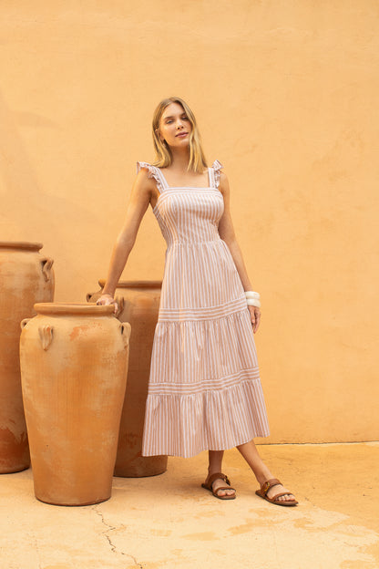 Vestido Midi em Algodão Listrado com Alça
