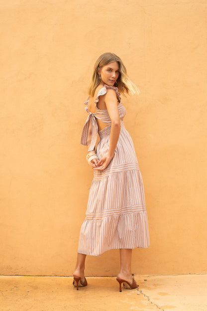 Vestido Midi em Algodão Listrado com Alça
